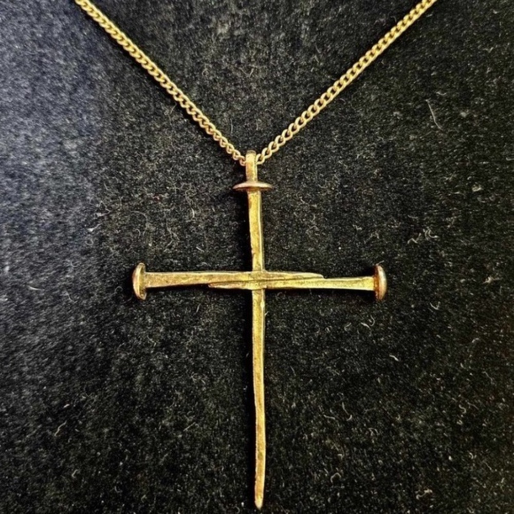 Gold Nail Cross Pendant Necklace